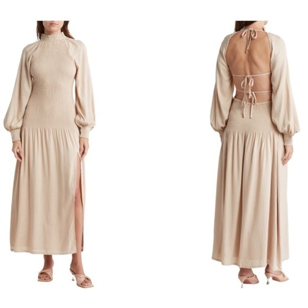 Sovere backless maxi linen blend dress size M NWT Long Sleeves Side Split